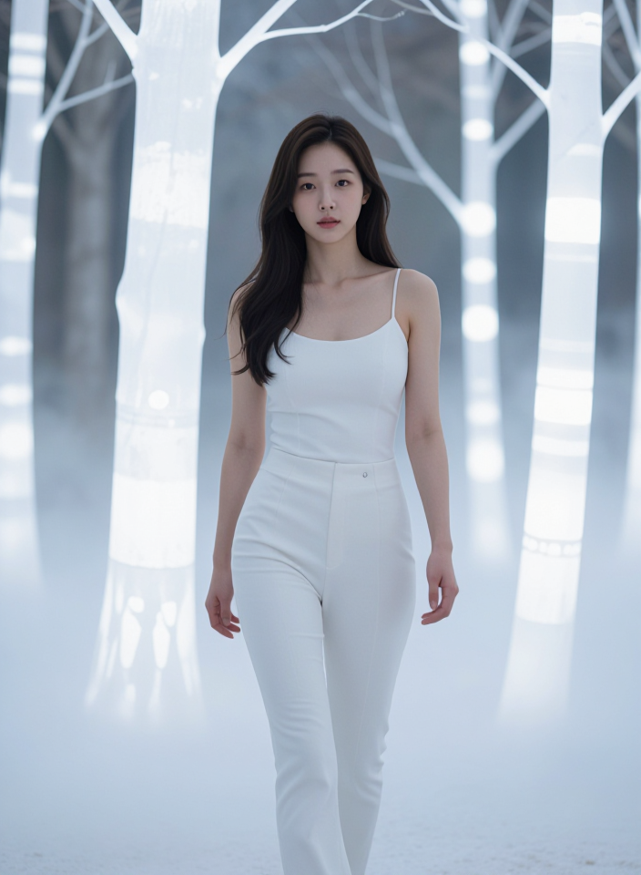 빛의 숲을 걷는 여인